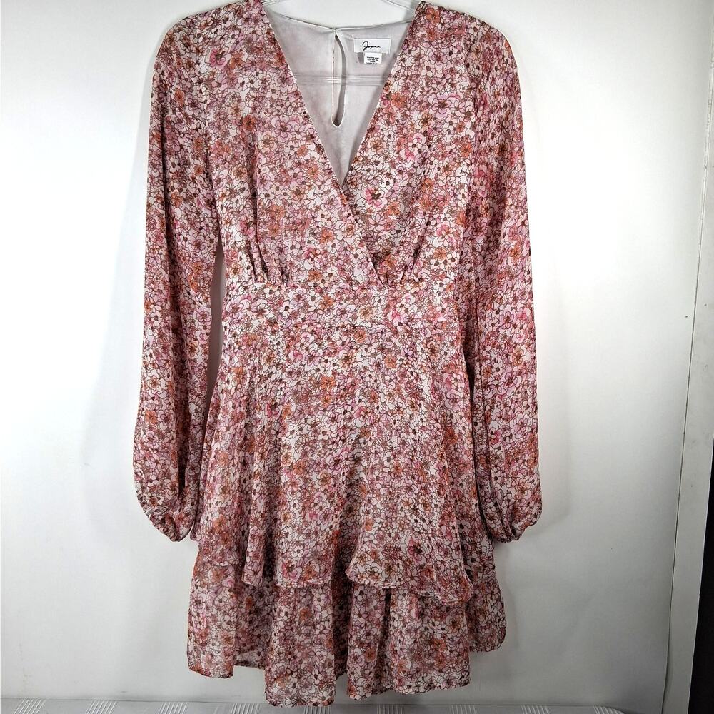 Japna Dress Women's Medium Long Sleeves V-Neck Pink Feminine Layered Boho